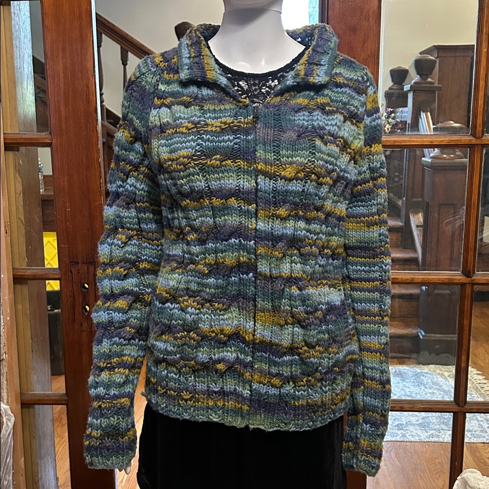 Colorful Knit Zip-Up Cardigan sweater